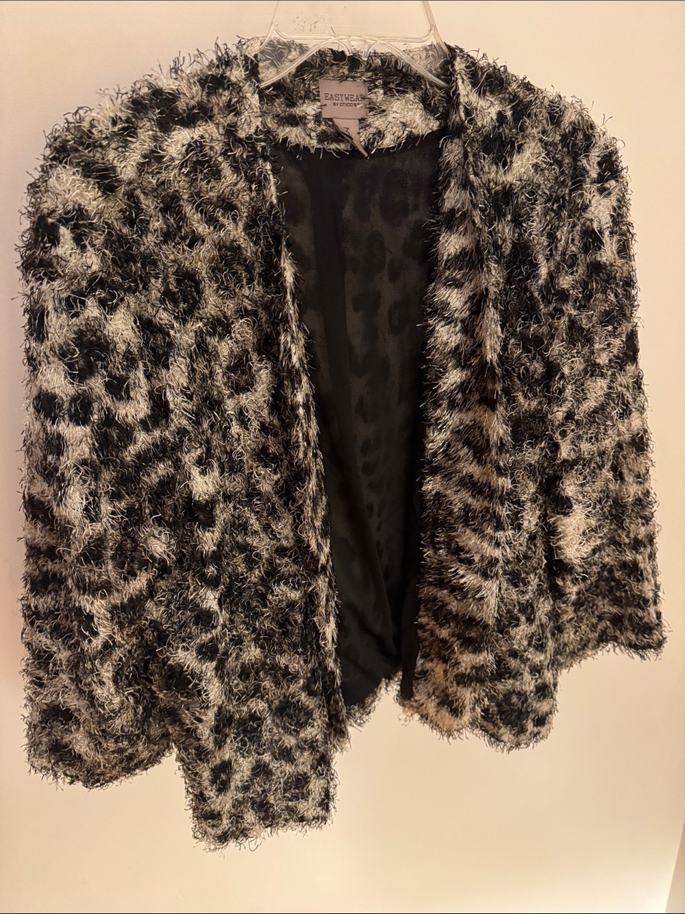 Chico's Black and White Leopard-Pattern Teddy Jacket